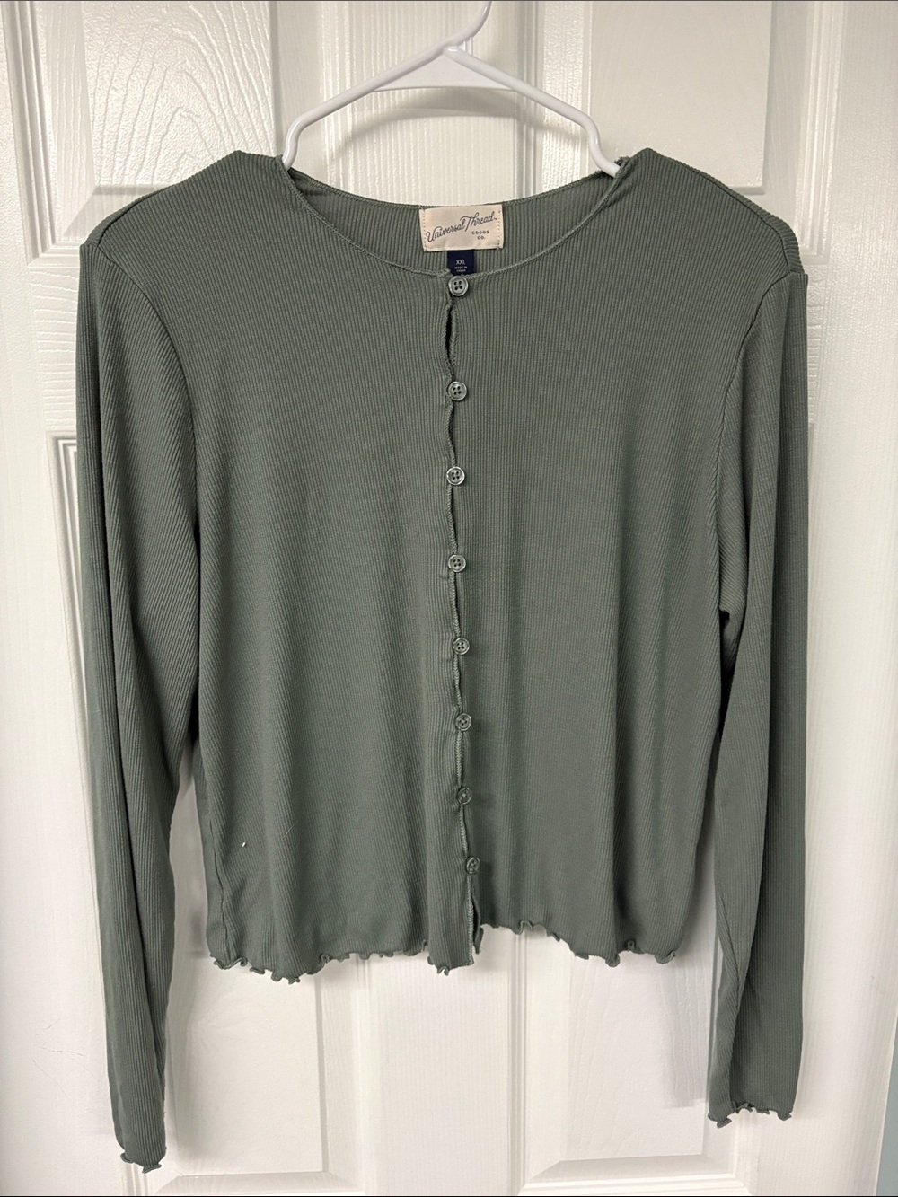Universal Thread Sage Green Ribbed Button-Front Long Sleeve Top size XXL